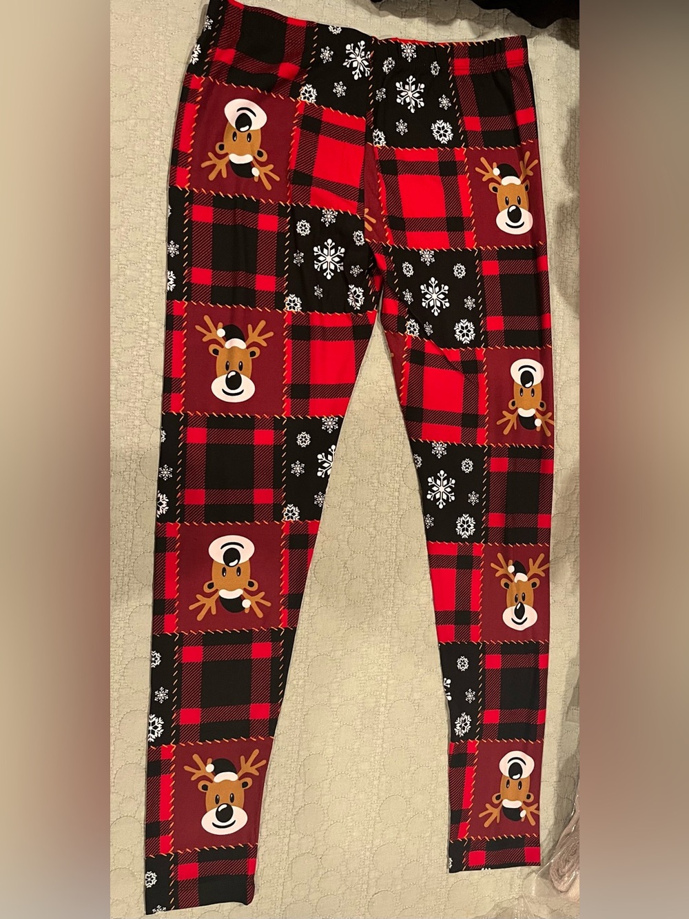 No Boundaries Red & Black Reindeer Patchwork Leggings
